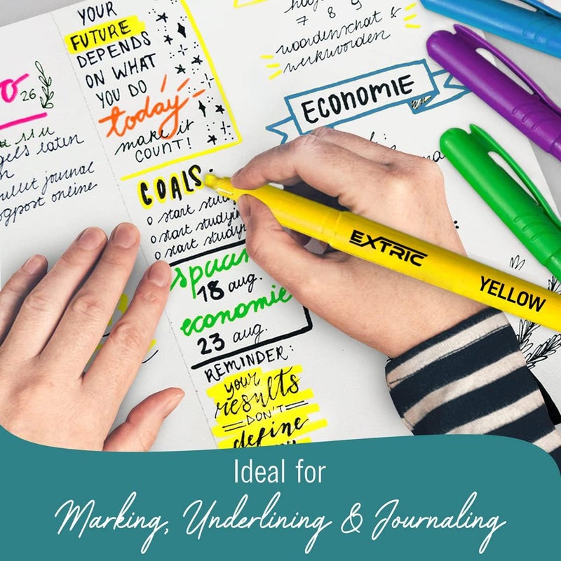 EXTRIC 6 Pack Highlighters, Fluorescent Assorted Colors, Quick Dry, Pen Style Chisel Tip highlighter marker, Smudge Free, Pocket Size - Image 5